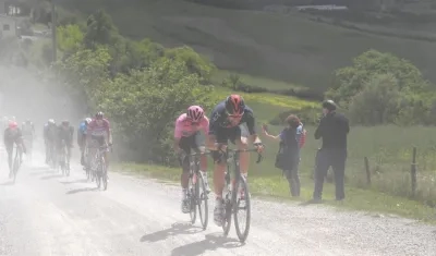 Egan Bernal, ciclista colombiano, en el destapado de la etapa 11. 