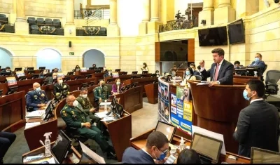 El Ministro de Defensa, Diego Molano durante intervención en el Congreso.