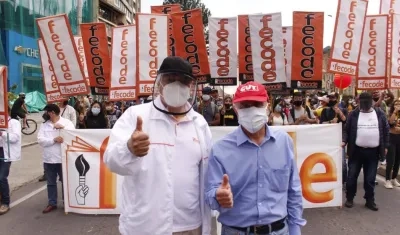 El presidente de Fecode, William Velandia, y el presidente de la CUT, Francisco Maltés.