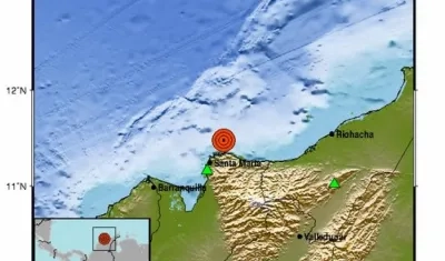 Mapa del sismo de 3,4 grados en el Mar Caribe.