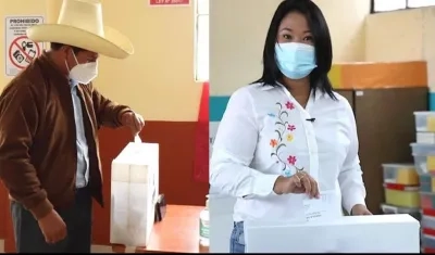 Los candidatos Pedro Castillo y Keiko Fujimori, al momento de votar.
