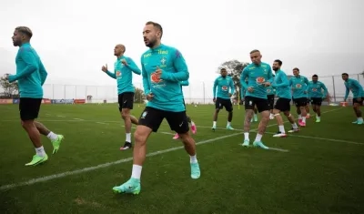 Jugadores de Brasil en un entrenamiento. 