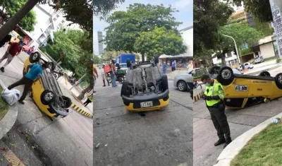 Así quedó el taxi tras el accidente.
