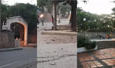 Bombas incendiarias lanzadas para destruir la vieja Escuela de Policía 'Antonio Nariño'.