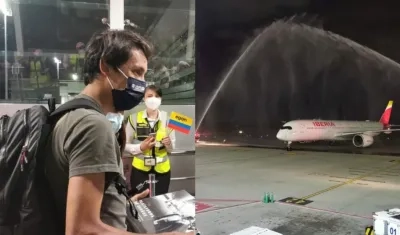 Egan Bernal a su llegada a Bogotá. 