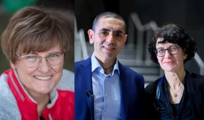 Bióloga húngara Katalin Karikó y los doctores alemanes Uğur Şahin (i) y Özlem Türeci (d).