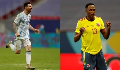 Lionel Messi y Yerry Mina.