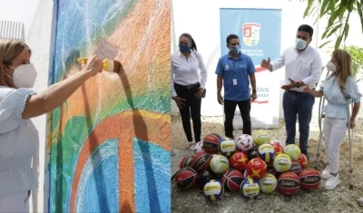 Gobernadora Elsa Noguera también pintó el mural realizado por jóvenes en Puerto Colombia.