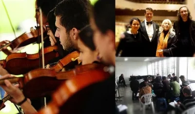 En la foto la pianista Paula Sánchez y Mariana Posada, docente; Tobías Wunderli y Thomas Mattenberger.