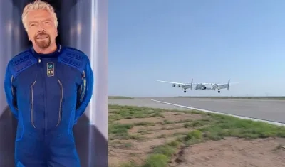 Richard Branson y el avión de Virgin Galactic.