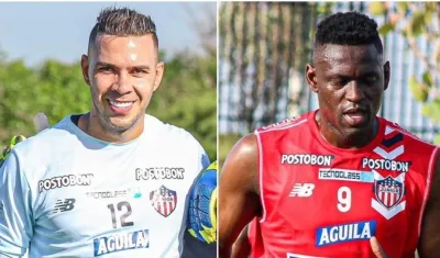 Eder Chaux y Cristian Martínez Borja, jugadores de Junior. 