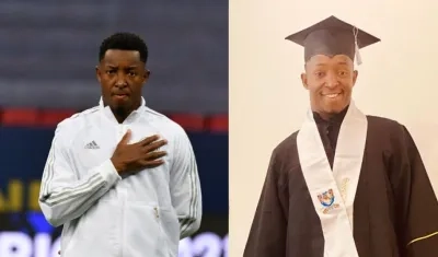 Óscar Murillo, antes de un partido y tras su grado.