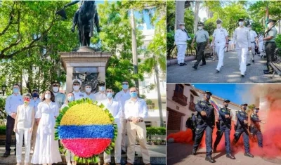 Autoridades llevaron una ofrenda floral ante la estatua del libertador Simón Bolívar.