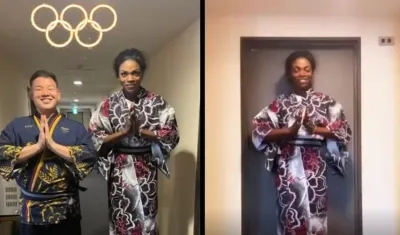 Yoshi Tanaka y Caterine Ibargüen. 