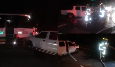 Accidente entre camioneta y bus. 