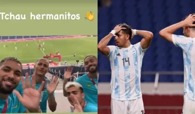 Douglas Luiz, Reinier Jesus, Richarlison y Matheus Cunha se burlan de Argentina.