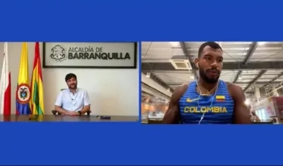 El Alcalde Jaime Pumarejo y el atleta Anthony Zambrano.