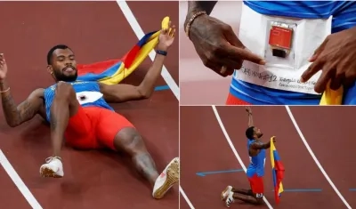 Anthony Zambrano, atleta colombiano, festeja su medalla de plata. 