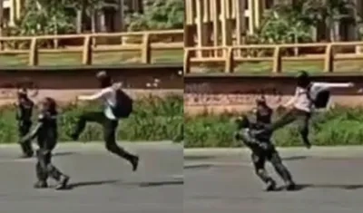 Momento de la patada "voladora".