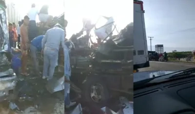 Aspecto del accidente en la vía Barranquilla - Santa Marta. 