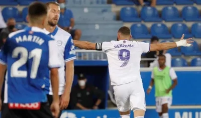 Karin Benzema celebra un gol. 