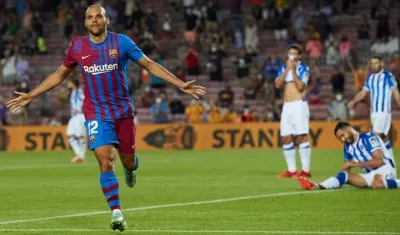 Martin Braithwaite celebra su segundo gol.