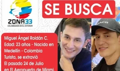 Miguel Ángel Roldán, colombiano desaparecido.