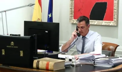 Momento del diálogo telefónico entre Pedro Sánchez, (foto), presidente de gobierno de España y Joe Biden, presidente de EE.UU.