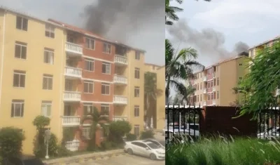 Momento del incendio en el quinto piso. 