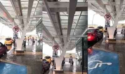 Filtraciones de agua desde el techo para usuarios que llegan o salen del aeropuerto.