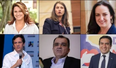 Arriba Paola Holguín, Paloma Valencia y María F. Cabal. Abajo, Rafael Nieto, Óscar Iván Zuluaga y Edwar Rodríguez.