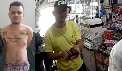 Jordis Oñate en la URI de la Fiscalía y cuando quedó grabado en la cámara de seguridad. 