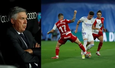 El entrenador italiano del Real Madrid Carlo Ancelotti observa el partido ante el Celta de Vigo.