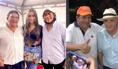 Poncho Zuleta, Days Vásquez y Nicolás Petro, a la izquierda; a la derecha Poncho con Álvaro Uribe.