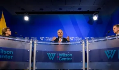 Presidente Duque participando en la conferencia "Humanidad en movimiento y Colombia".