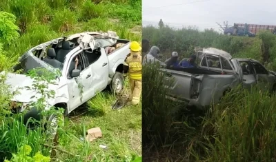 Así quedó la camioneta tras el accidente.
