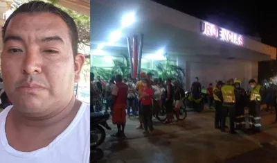La víctima y familiares y amigos frente a la ESE Hospital de Puerto Colombia.