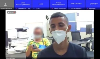 Brayan José Aldana Ariza, alias 'Pinocho', en la audiencia virtual. 