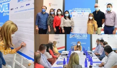 La gobernadora Elsa Noguer firma la alianza con gremios para el programa 'Atlántico para los jóvenes'.