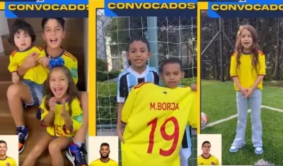 En la foto los hijos de Mateus Uribe, Miguel Borja y Juan Fernando Quintero,