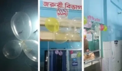 Hospital decorado con condones. 