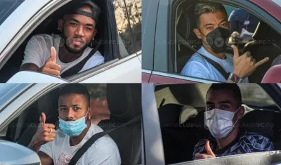 Los jugadores de Junior Freddy Hinestroza, Fernando Uribe, Yesus Cabrera y Daniel Giraldo.