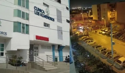 Clínica Los Almendros, a donde fue llevada la víctima; a la derecha, lugar de los hechos. 