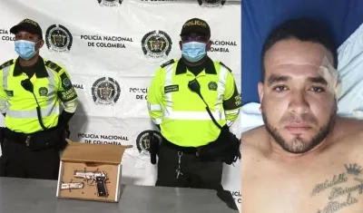 El presunto sicario y el arma incautada.