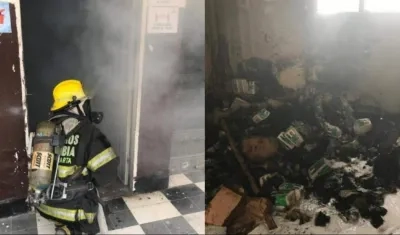 Momentos en que los bomberos controlaban la conflagración. 