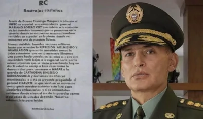 Panfleto dirigido al Mayor General Mariano Botero, director nacional del Inpec. 