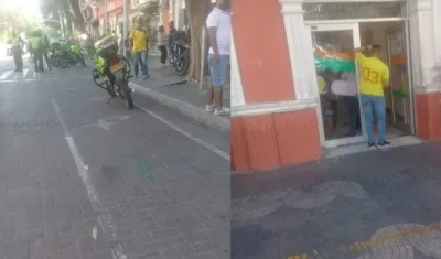 La Policía hizo presencia en el banco donde ocurrió el asalto al cliente. 