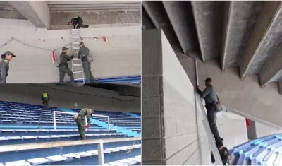 Policía durante la inspección del Metropolitano. 