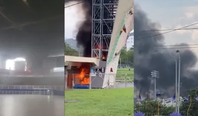 Momento del incendio en el velódromo Alcides Nieto Patiño. 