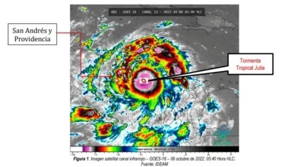 'Julia' en su desplazamiento hacia San Andrés este sábado.